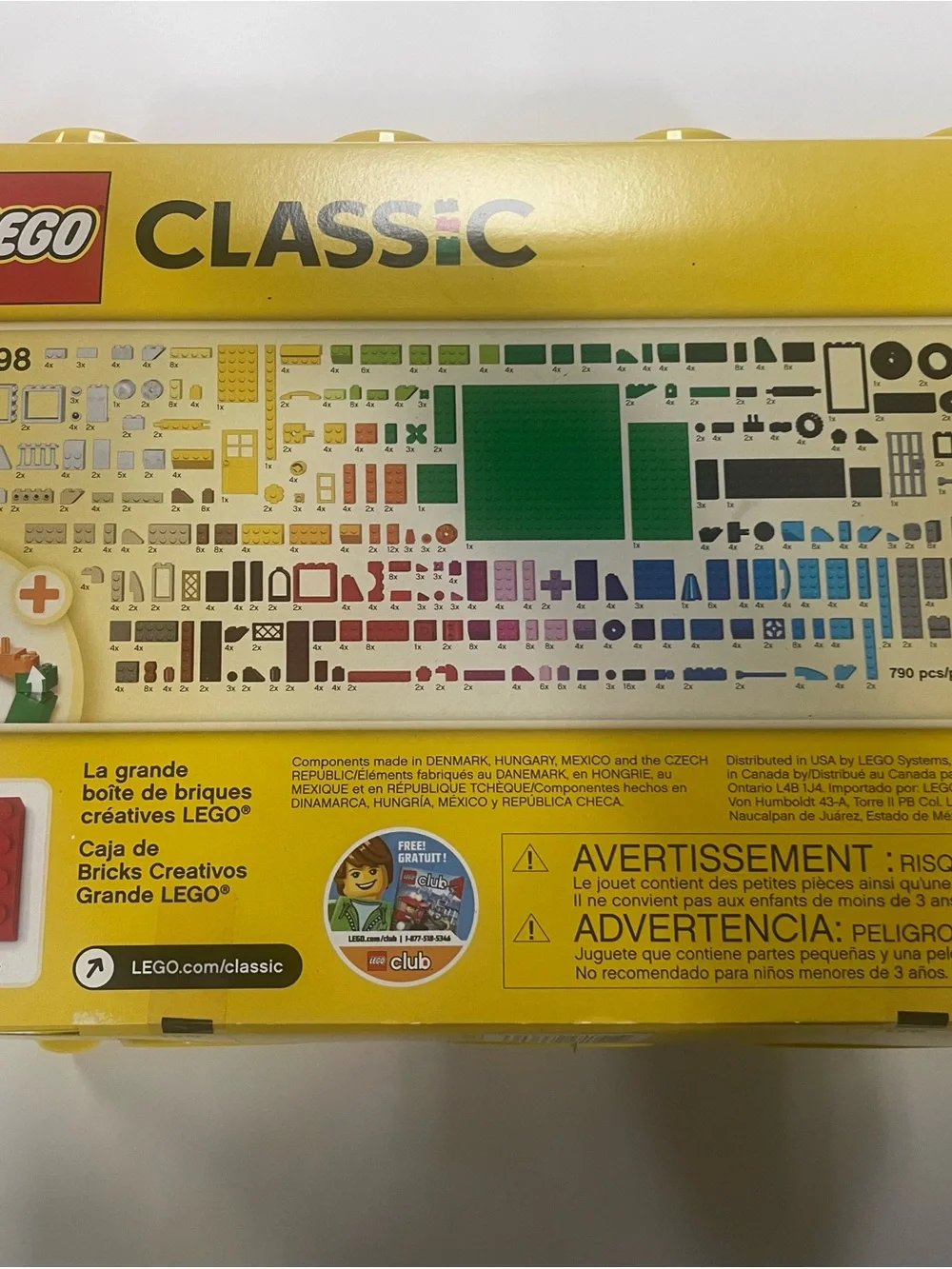 Lego Classic Box with Yellow, Red, Blue, Green, Pink, Purple, Orange Bricks